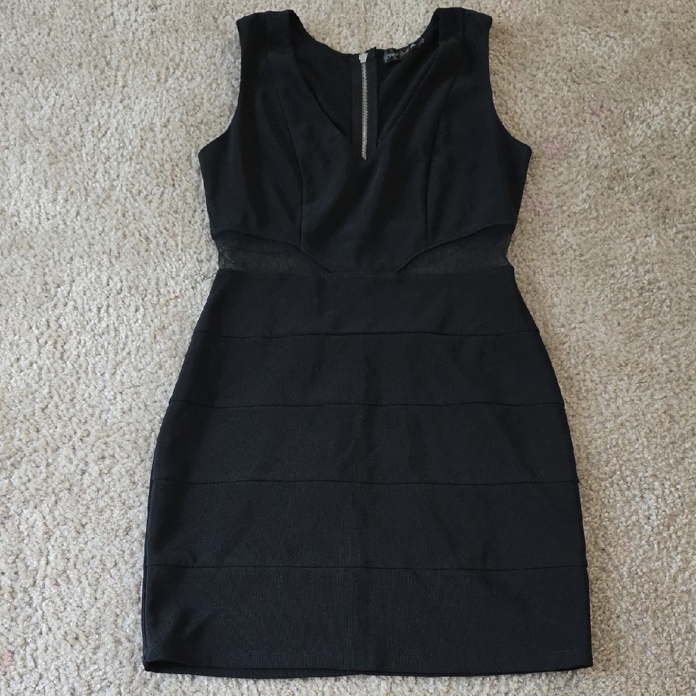 Crystal Doll Black Sheath Midi Dress Crew Neck Sleeveless